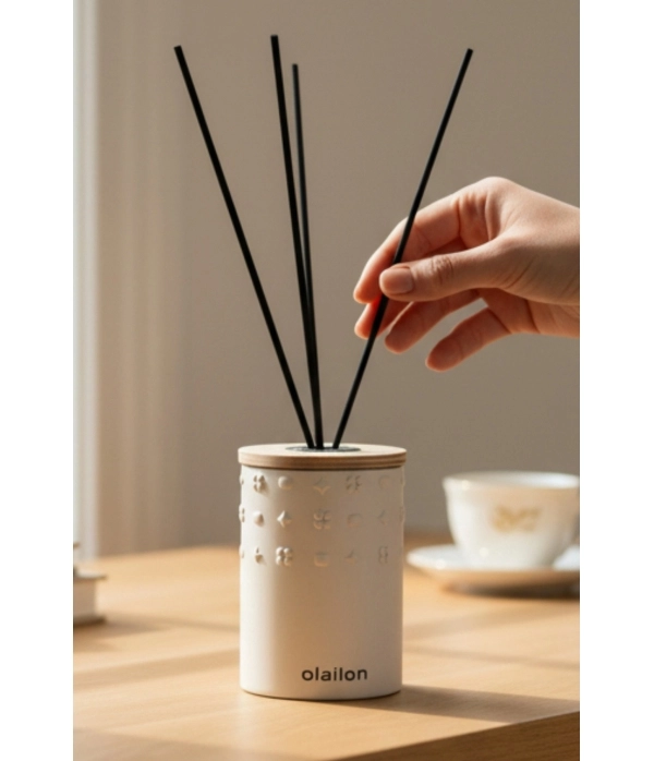 Luxury Amber Kokulu Dekoratif Çubuklu Oda Kokusu 50ml, Beton Gövde, Ahşap Kapak