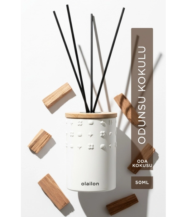 Luxury Odunsu Kokulu Dekoratif Çubuklu Oda Kokusu 50ml, Beton Gövde, Ahşap Kapak