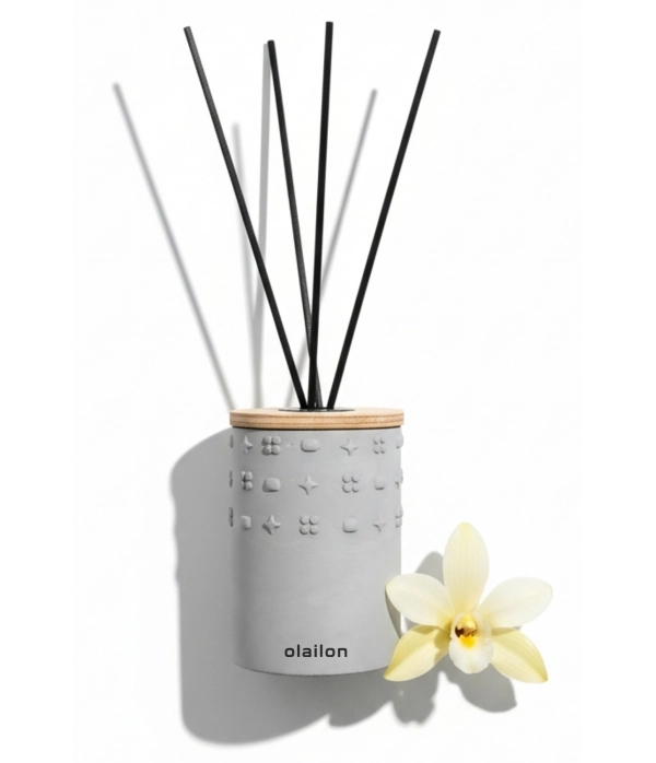 Luxury Vanilya Kokulu Dekoratif Çubuklu Oda Kokusu 50ml, Beton Gövde, Ahşap Kapak